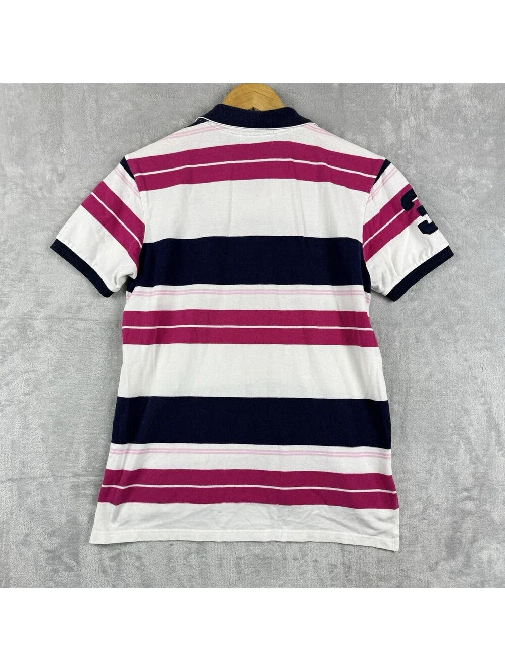 Polo Ralph Lauren Custom Fit Big Pony Polo Shirt White Pink Stripe Men's M Y2K